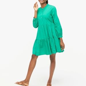 J. Crew, green three tier dress, long sleeve, retro, prairie, western boho